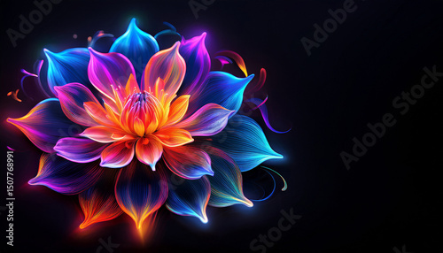 abstract neon flower with vibrant colors black background illustration ai