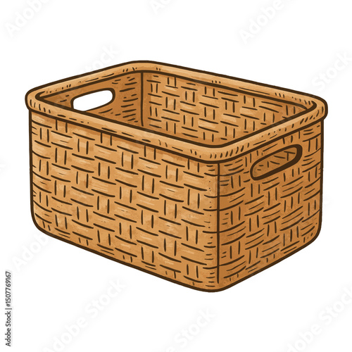 Bathroom Storage Basket Vector – Rectangular Woven Organizer with Handle