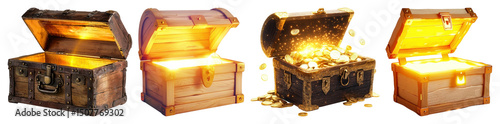PNG Glowing treasure chests collection, element set on transparent background