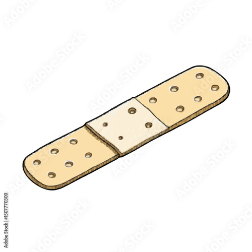 Illustration of a beige adhesive bandage with a white pad and small holes on a white background image
