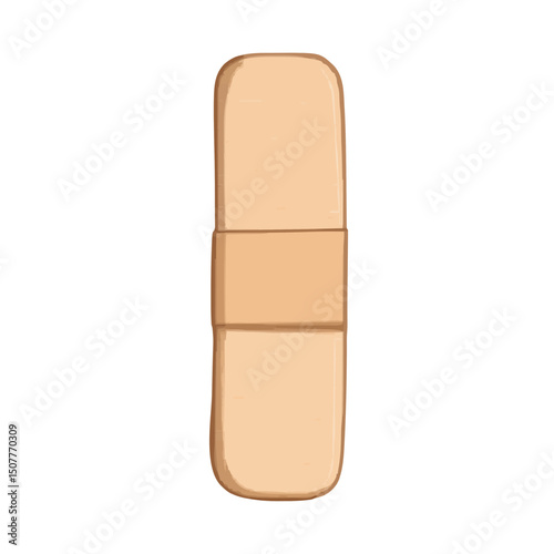 Illustration of a beige bandage with a rectangular shape and rounded edges on a white background view