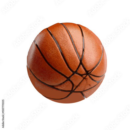 A close up shot of a basketball with black lines and orange color against a white plain background view