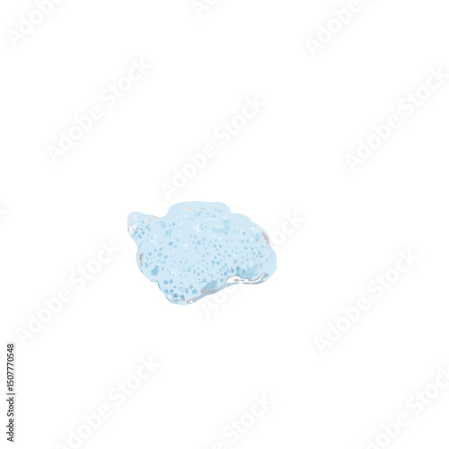 A light blue blob with bubble like holes scattered throughout it on a plain white background view from above