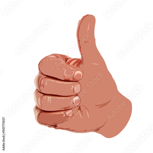 Illustration of a hand giving a thumbs up gesture with a light brown skin tone against white background