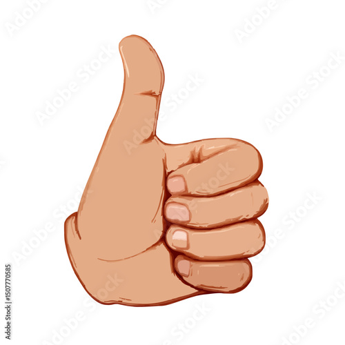 Illustration of a hand with a thumbs up gesture indicating approval or agreement on a white background