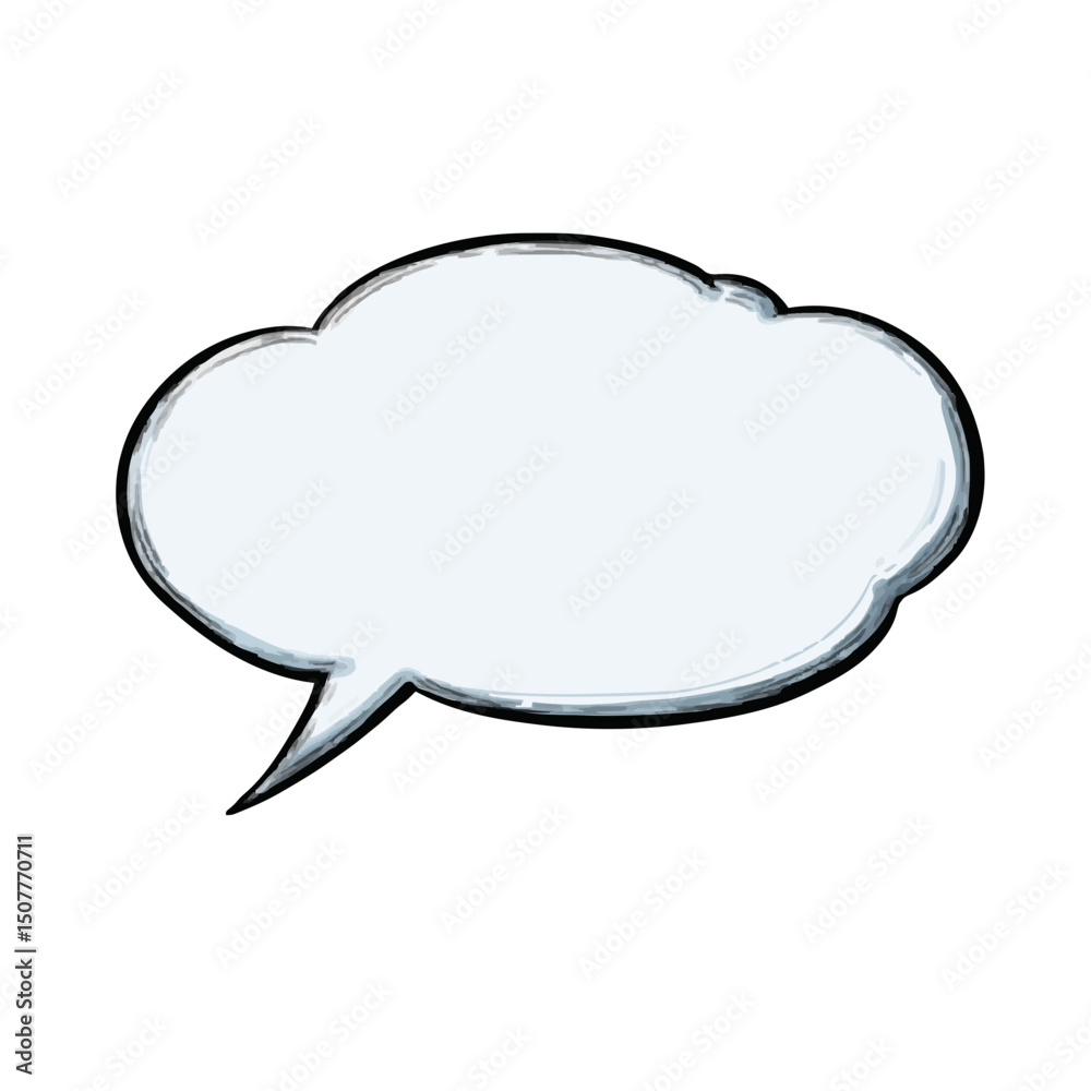 A single white speech bubble with a black outline and a tail pointing to the left on a white background A single white speech bubble with a black outline and a tail pointing to the left on a white background