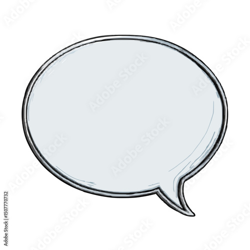 Illustration of a simple speech bubble with a thin black outline and a white fill on a white background