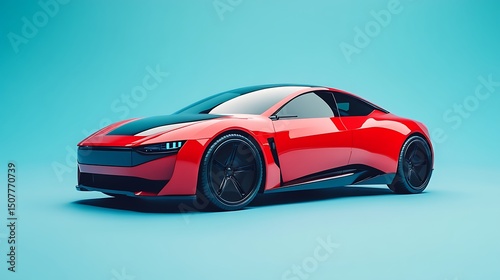 Red sports car in a  setting.