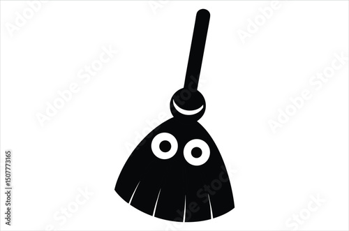Broom magic. A vehicle for the witch. Element of witchcraft. Symbol of magic. Tattoo broomstick or print for Halloween or all saints ' day. Vector art, silhouette, illustration,  cartoon on white back