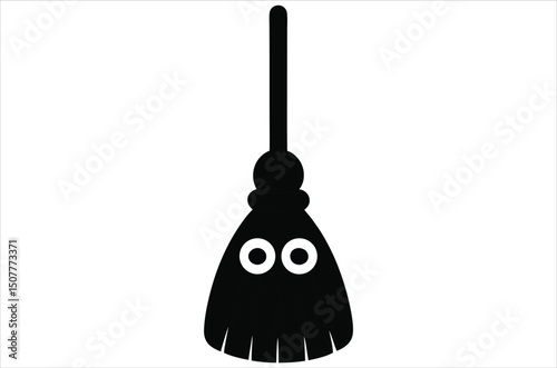 Broom magic. A vehicle for the witch. Element of witchcraft. Symbol of magic. Tattoo broomstick or print for Halloween or all saints ' day. Vector art, silhouette, illustration,  cartoon on white back