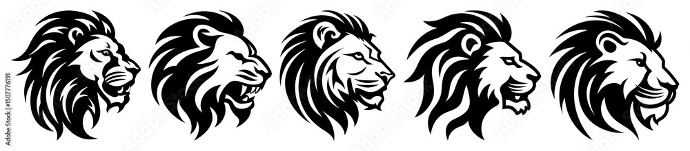 Fototapeta premium PNG Silhouette lion head logo wildlife stencil animal transparent background.