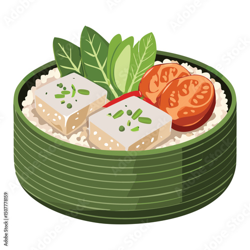 Healthy Tofu bento box  - Vector Illustration