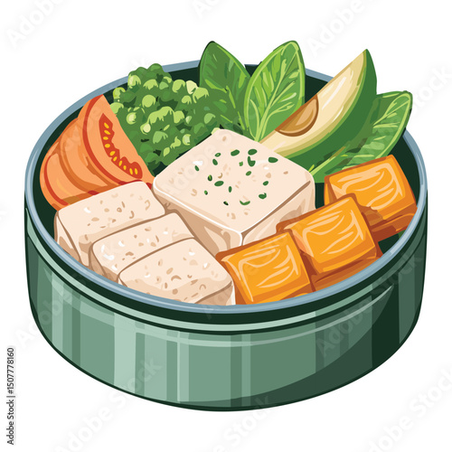 Healthy tofu bento meal - vector illustration