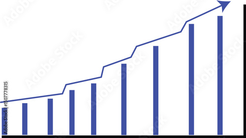  Blue bar graph with growth arrow for business stats, data visualization, finance infographics.