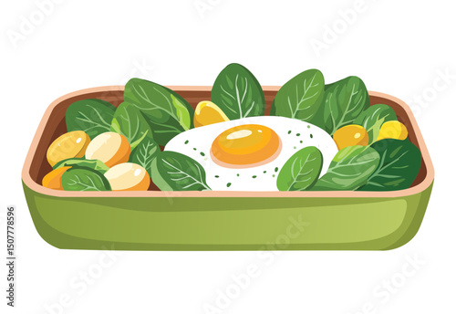 Egg Salad with Mixed Veggies Bento Box - Vector Illustration