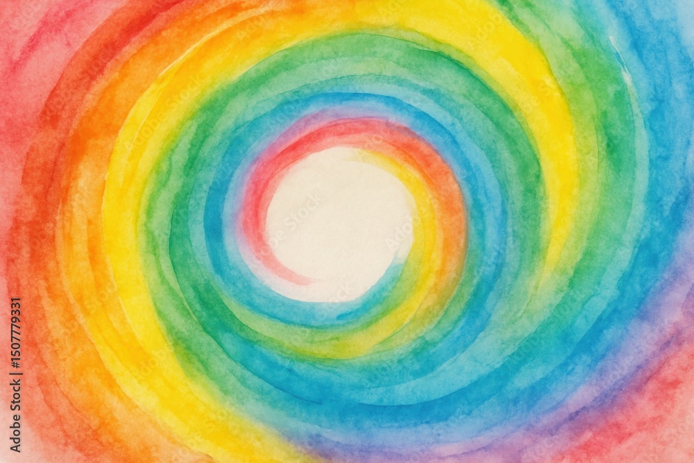 Obraz premium Abstract Rainbow Swirl Background with White Middle and Watercolor Paint Texture