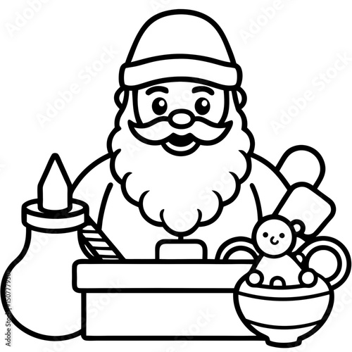Simple Santa in Toy Workshop – Vector on White