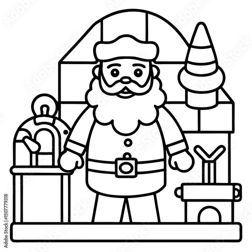 Simple Santa in Toy Workshop – Vector on White