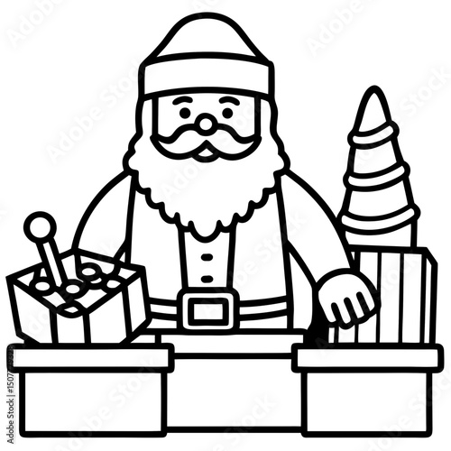 Simple Santa in Toy Workshop – Vector on White