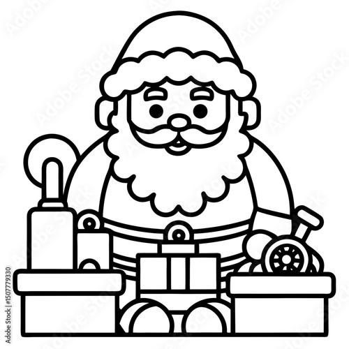 Simple Santa in Toy Workshop – Vector on White