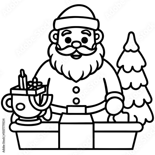 Simple Santa in Toy Workshop – Vector on White
