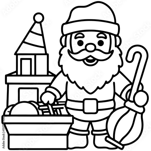 Simple Santa in Toy Workshop – Vector on White