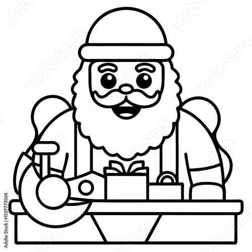 Simple Santa in Toy Workshop – Vector on White