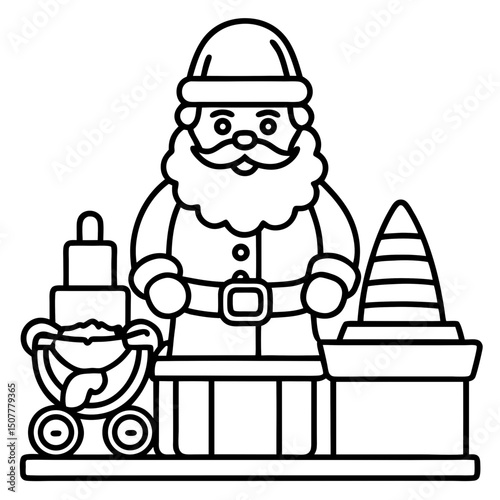 Simple Santa in Toy Workshop – Vector on White