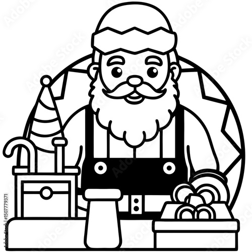Simple Santa in Toy Workshop – Vector on White