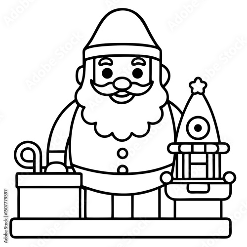 Simple Santa in Toy Workshop – Vector on White