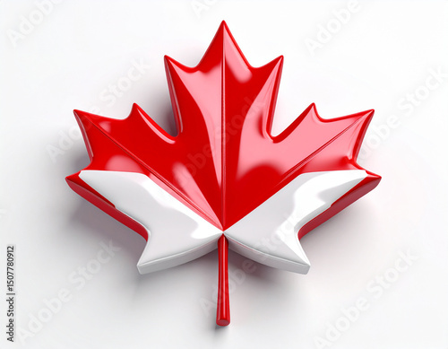 Stunning 3D maple leaf with shimmering textures glowing red and white, Canadian symbol vector