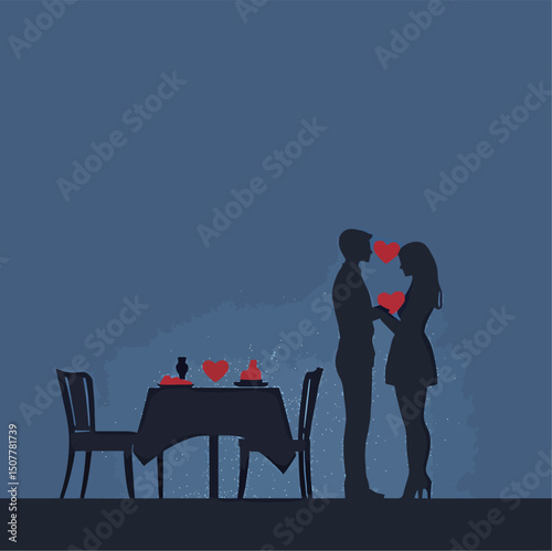 Silhouette of a couple sharing a romantic moment at a candlelit dinner.