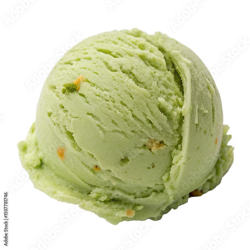 Pistachio Ice Cream Scoop Isolated on Transparent Background