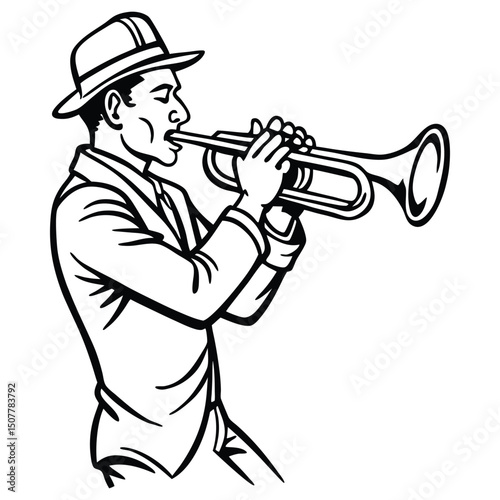a man playing the trumpet vector silhouette isolated