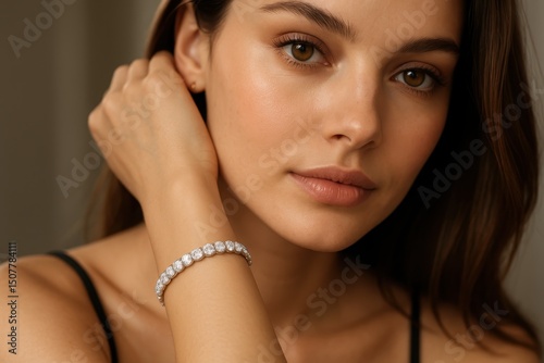 Diamond Jewelry Bracelet Worn by a Young Woman, Representing Luxury, Fashion, and Beauty