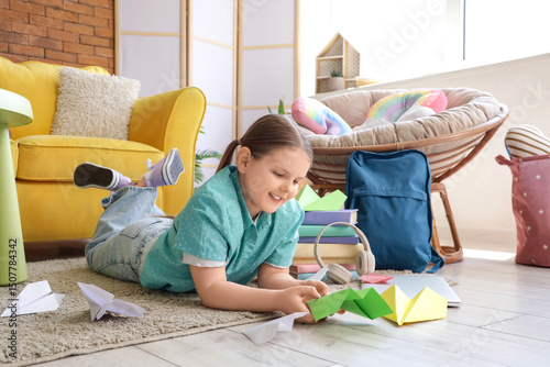 Cute girl with paper planes...