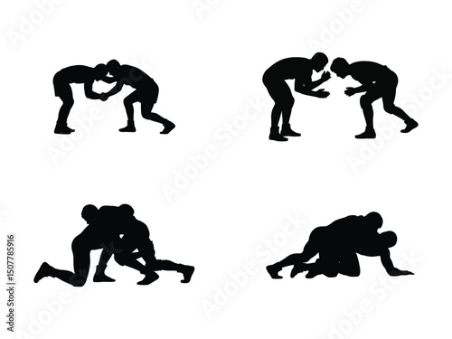 Wrestling silhouettes four action poses