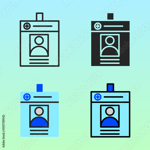 Clean flat icons of hospital or office badges, showing employee name and photo. Ideal for corporate identity systems, signage, or admin tools.