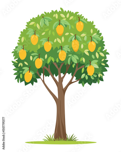 Mango tree with ripe yellow fruit