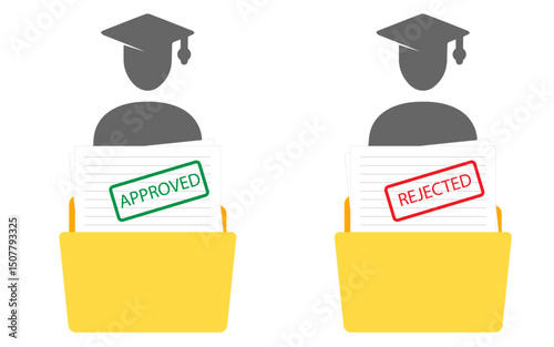 student visa-icon with approved and reject, vector image  of student visa concept, student visa with folder image approve reject