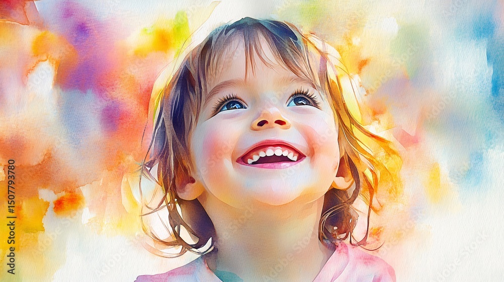 Fototapeta premium Joyful child's face, depicted with vibrant colors.