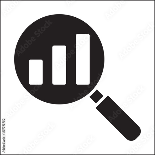 Magnifying glass with chart icon. Market research icon. Icon symbol of statistic, sales, profit, progress in business.  Vector illustration