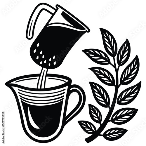 Drink water pour glass jug bowl cartoon icon vine design vector