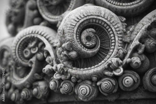 Ornate Stone Carving With Intricate Spiral Patterns