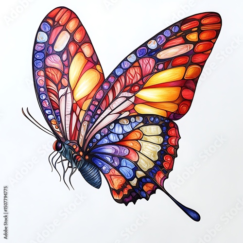Vibrant butterfly with intricate mosaic design.