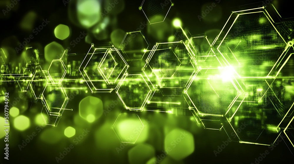 Obraz premium Abstract background with hexagonal shapes, green technology visualisation