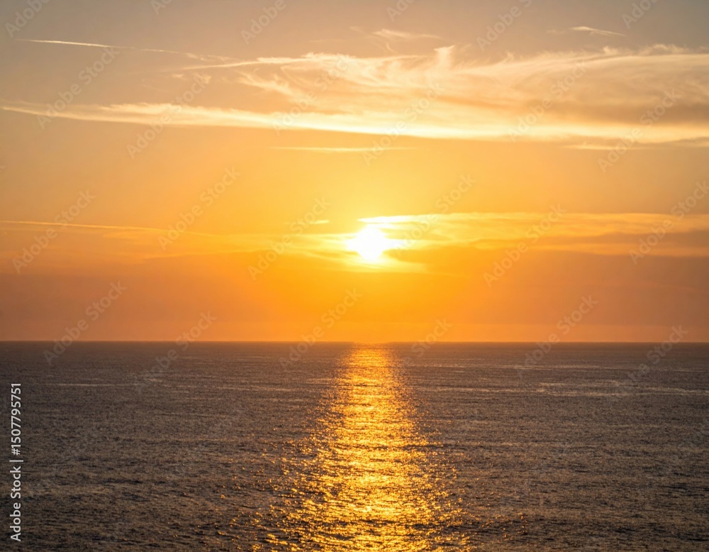Fototapeta premium Serene Sunset Over Calm Ocean with Vibrant Sky Reflections