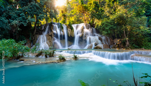 waterfall in rain forest tat kuang si waterfalls at laos