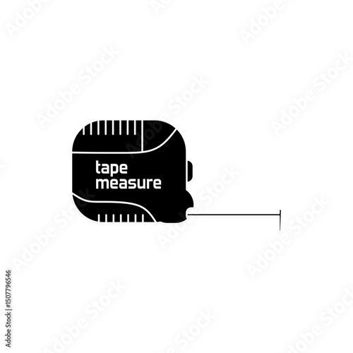 Black fill silhouette icon of a tape measure tool. Great for bold designs, signage, mobile app symbols, or high-contrast layout illustrations.