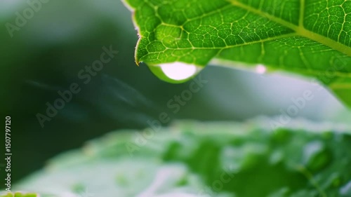 Water droplet on green leaf